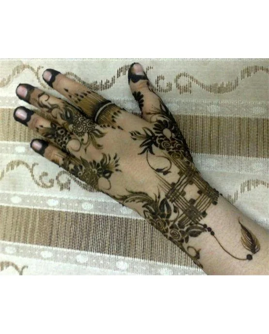 Rich Fan And Cluster Featuring Back Hand Mehndi Design